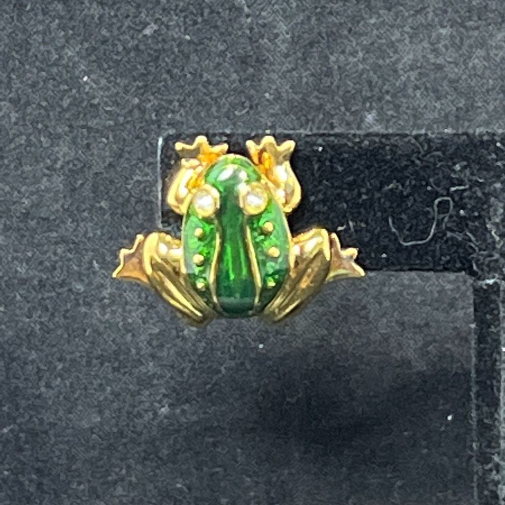 Avon Gold Tone, Enamel And Rhinestone Frog Lapel Pin (4305) - Picture 2 of 4